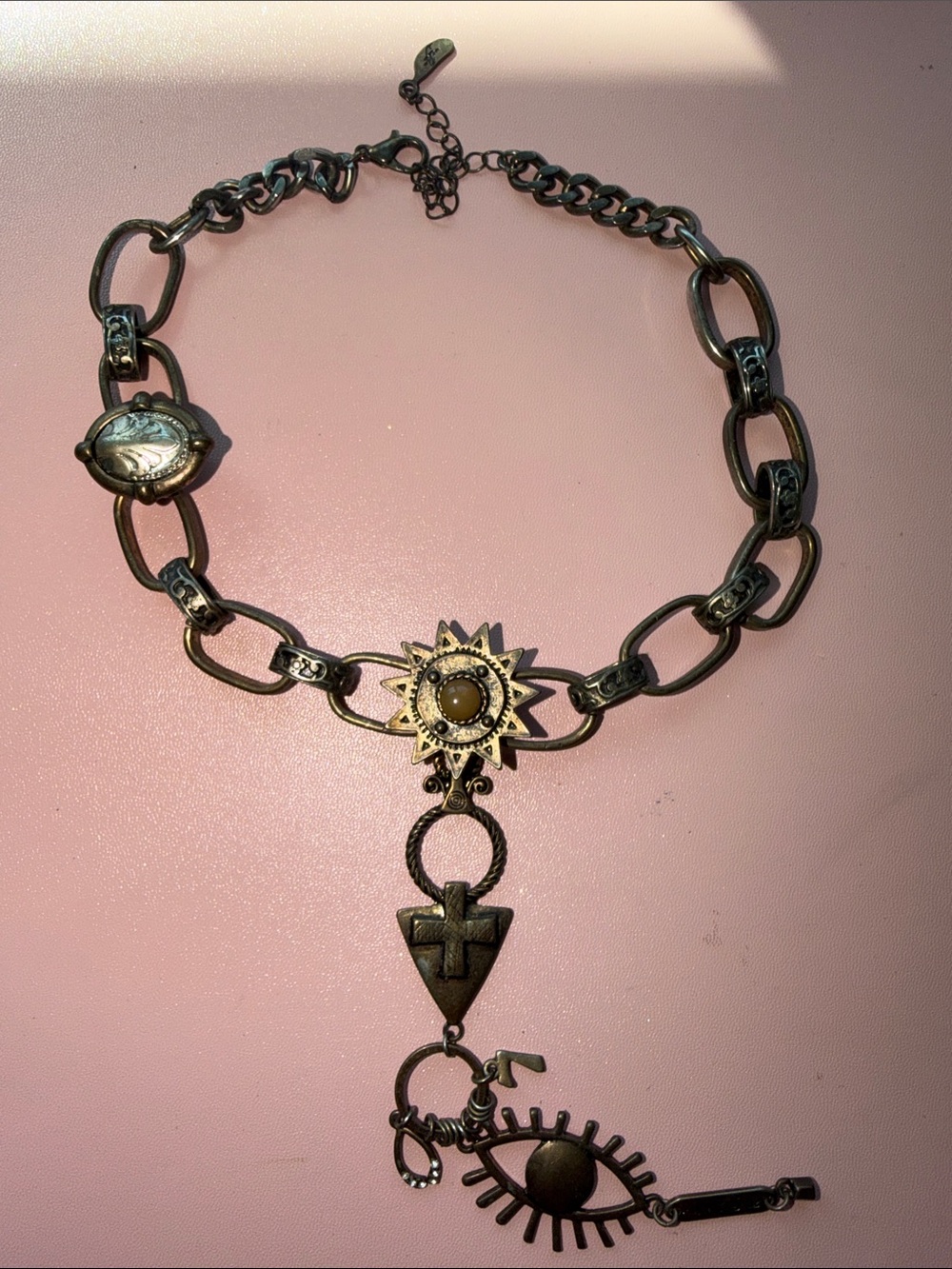 Antique Brass Sun & Eye Statement Necklace - free people